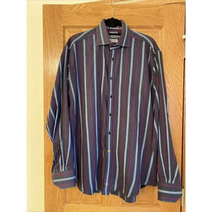 Thomas Dean Men's Stripe Button Down Shirt Long Sleeve Multicolor Size XL